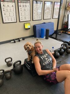 picture of Lauren and her dog in my personal training studio Eric Moss Fitness located in Boonton New Jersey